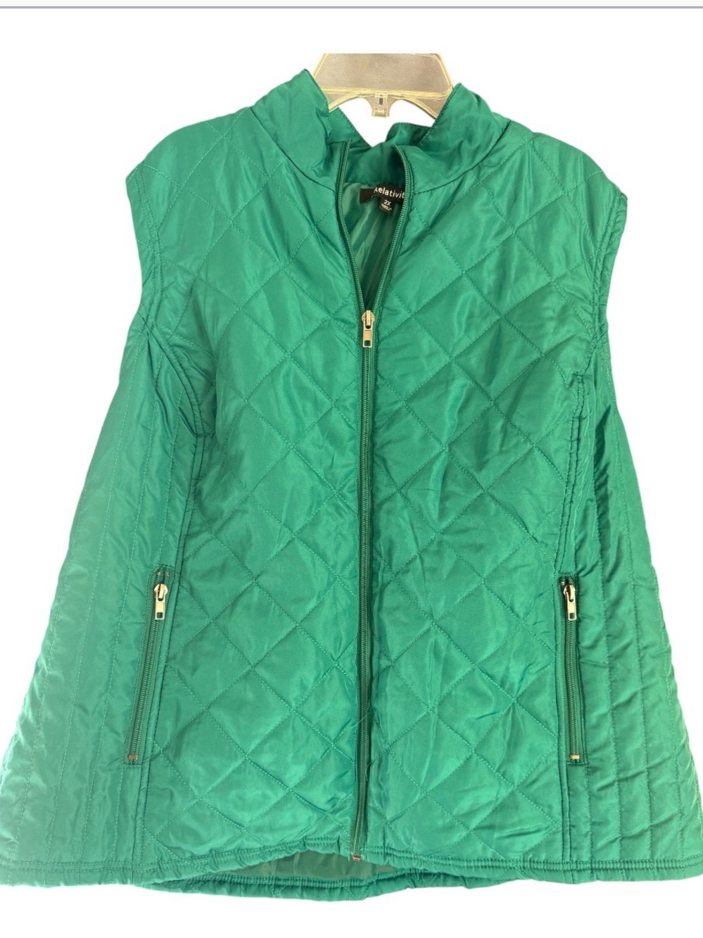 Relativity Quilted Green Women's Vest with Gold Zippers